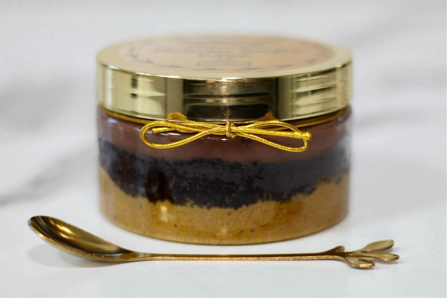 Dubai Chocolate Pistachio Knafeh Cake With Mini Gold Spoon in gift packaging